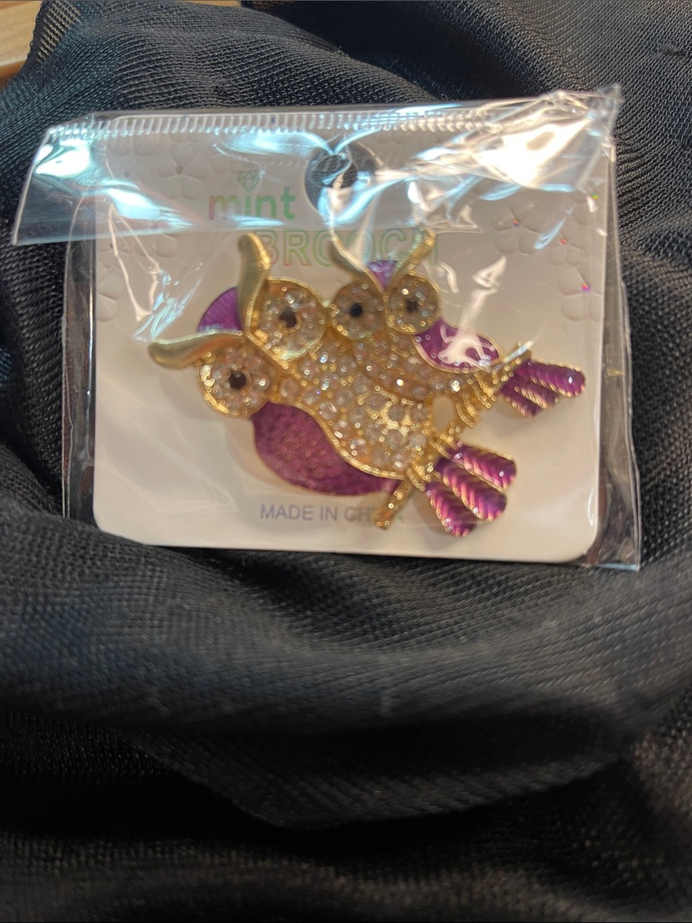 Gold & Purple Crystal Owl Brooch